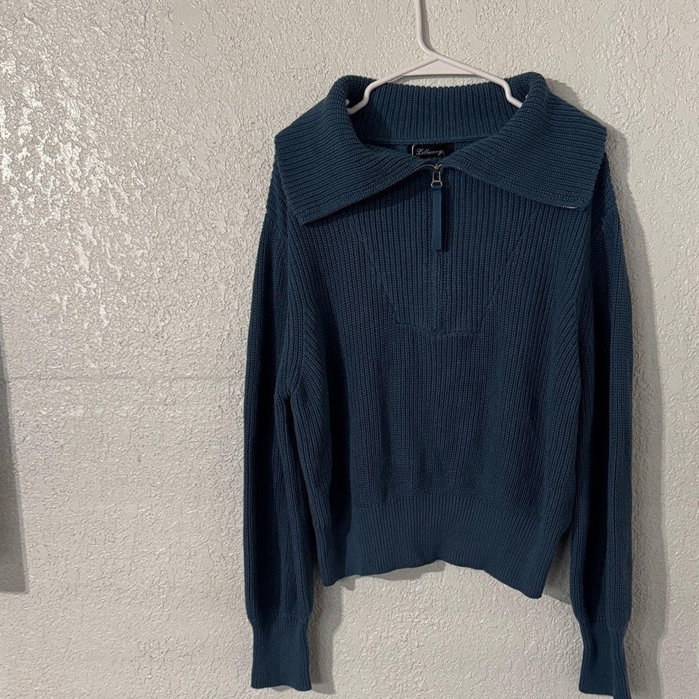 Relaxed Half-Zip Cowl Sweater in Teal - Women